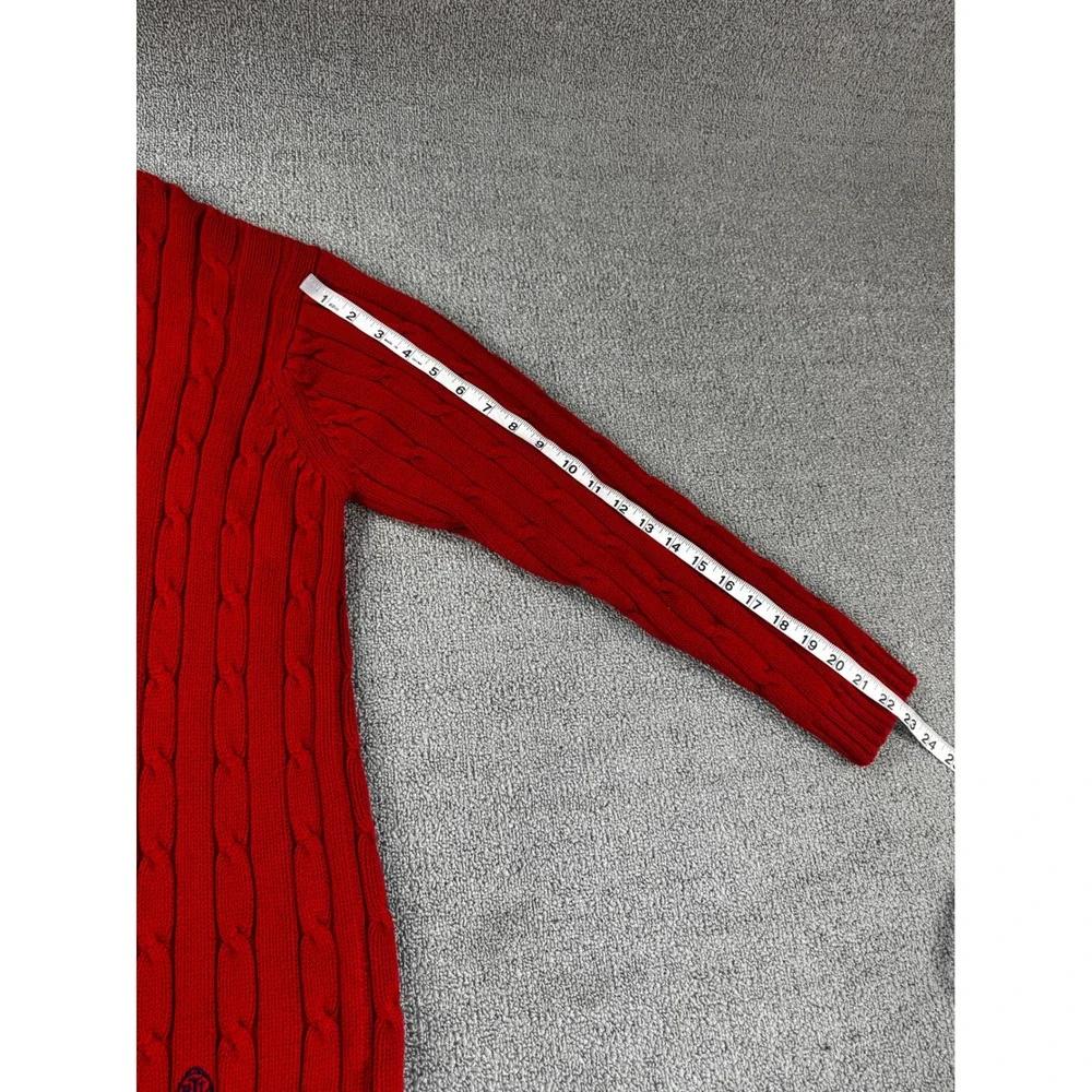 Lauren Ralph Lauren Sweater Mens Medium Red Cable Knit Cotton Crew Neck RLL Logo